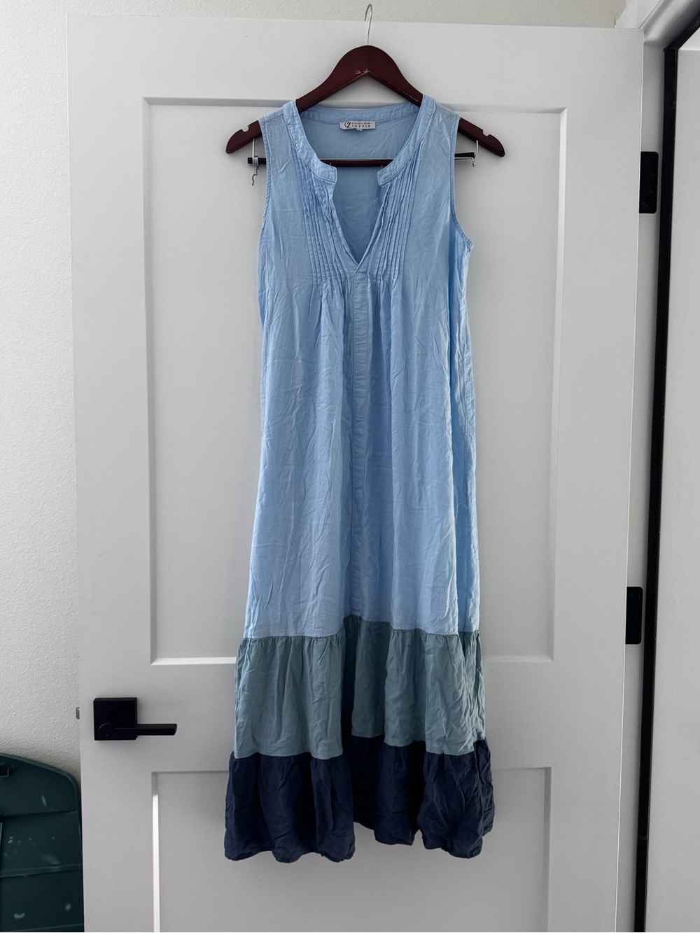Cezele Light Blue Multi-Tier Maxi Dress